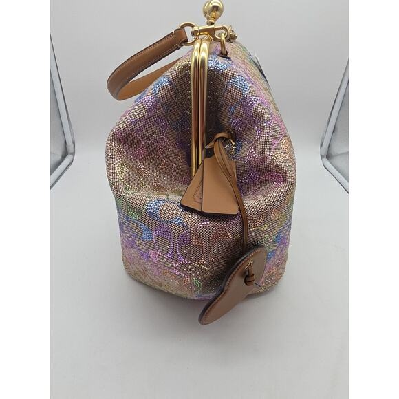 NWT Coach Large Kisslock Frame Bag Rainbow Crystal Signature Jacquard CCX15 - Picture 3 of 9